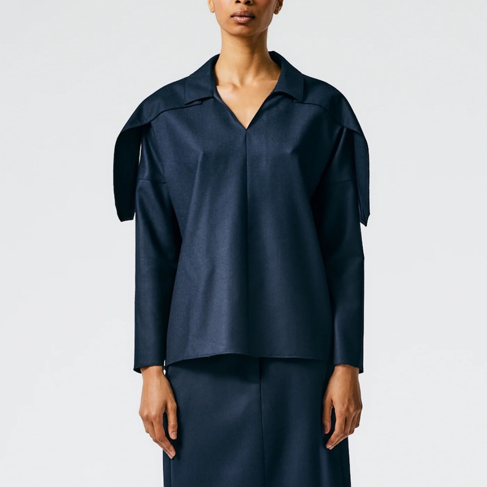 Tibi Superfine Wool Flannel V-Neck Top